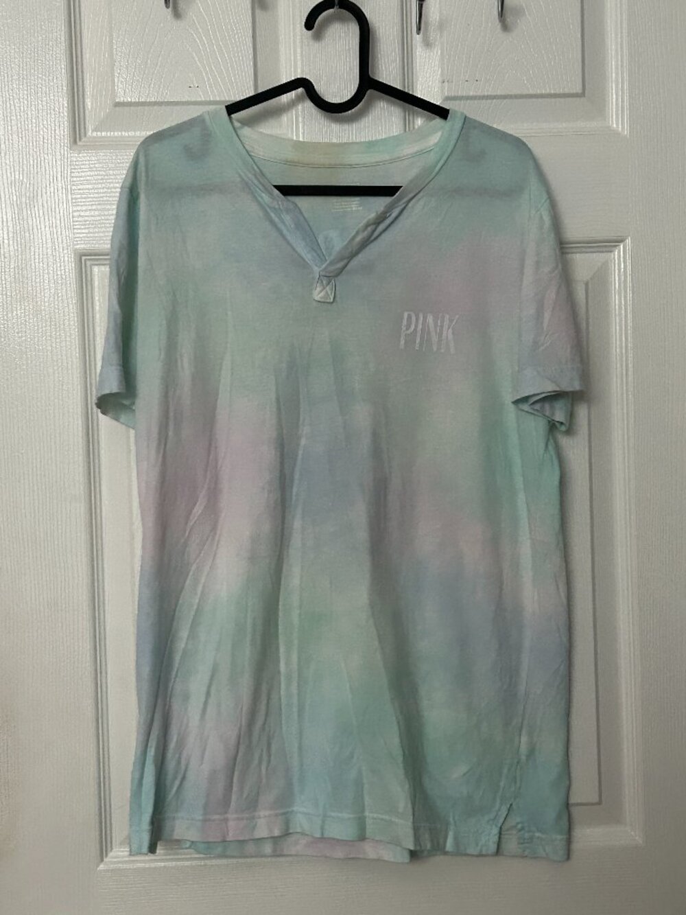 Victoria's Secret PINK Pastel Tie-Dye Henley Campus T-Shirt Women's Extra Small